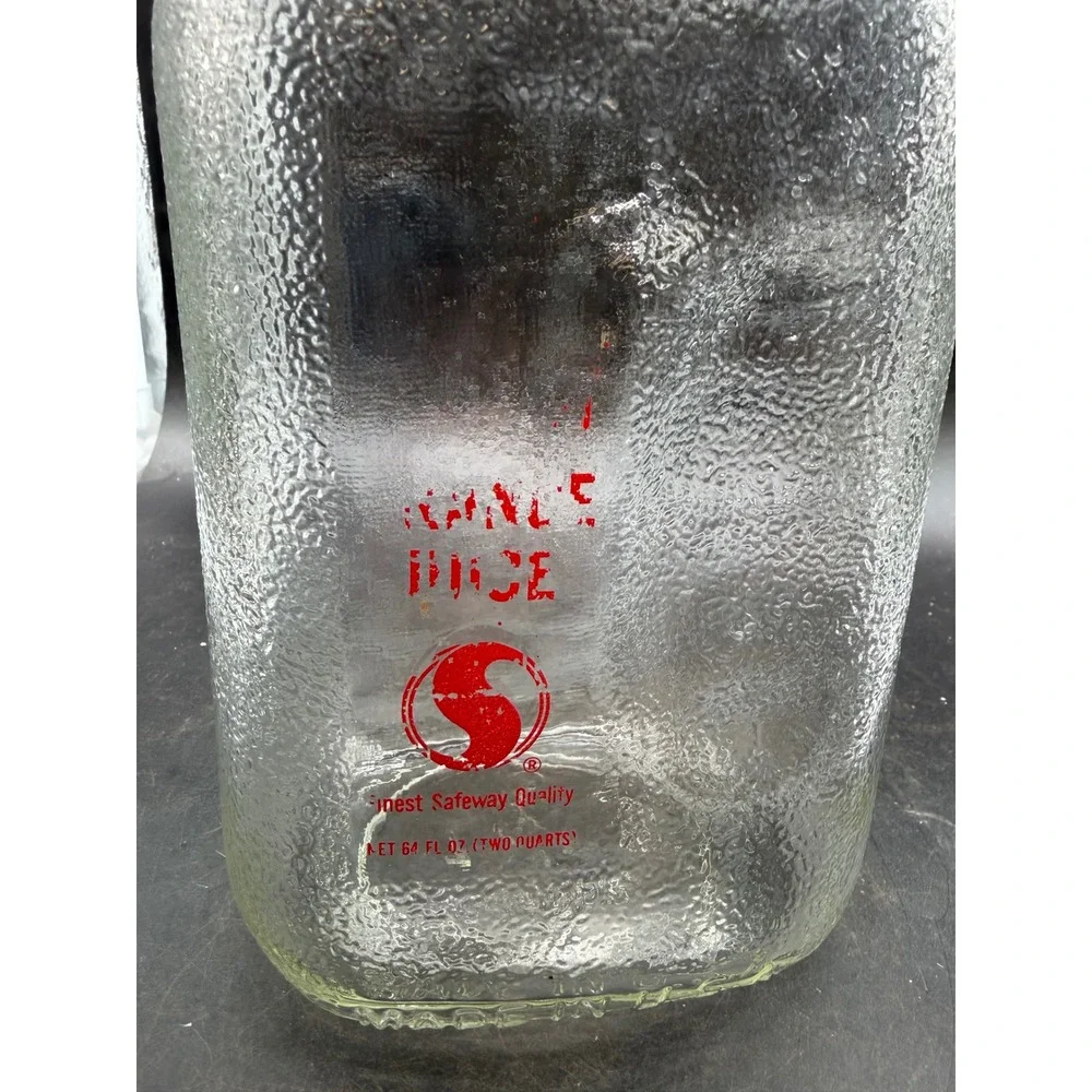 Vintage Safeway Orange Juice Glass Bottle 64 oz Two Quart Stippled Glass Lid